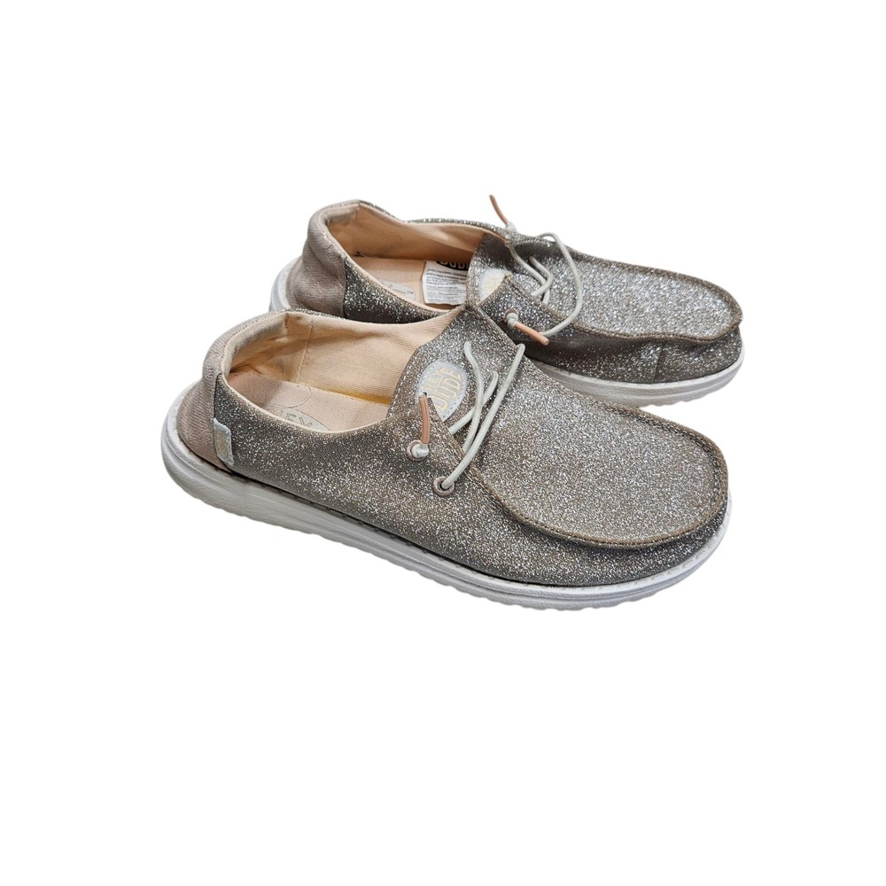 Hey Dude Wendy Metallic Sparkle Rose Gold Slip On Loafers Casual Shoes Glitter 7